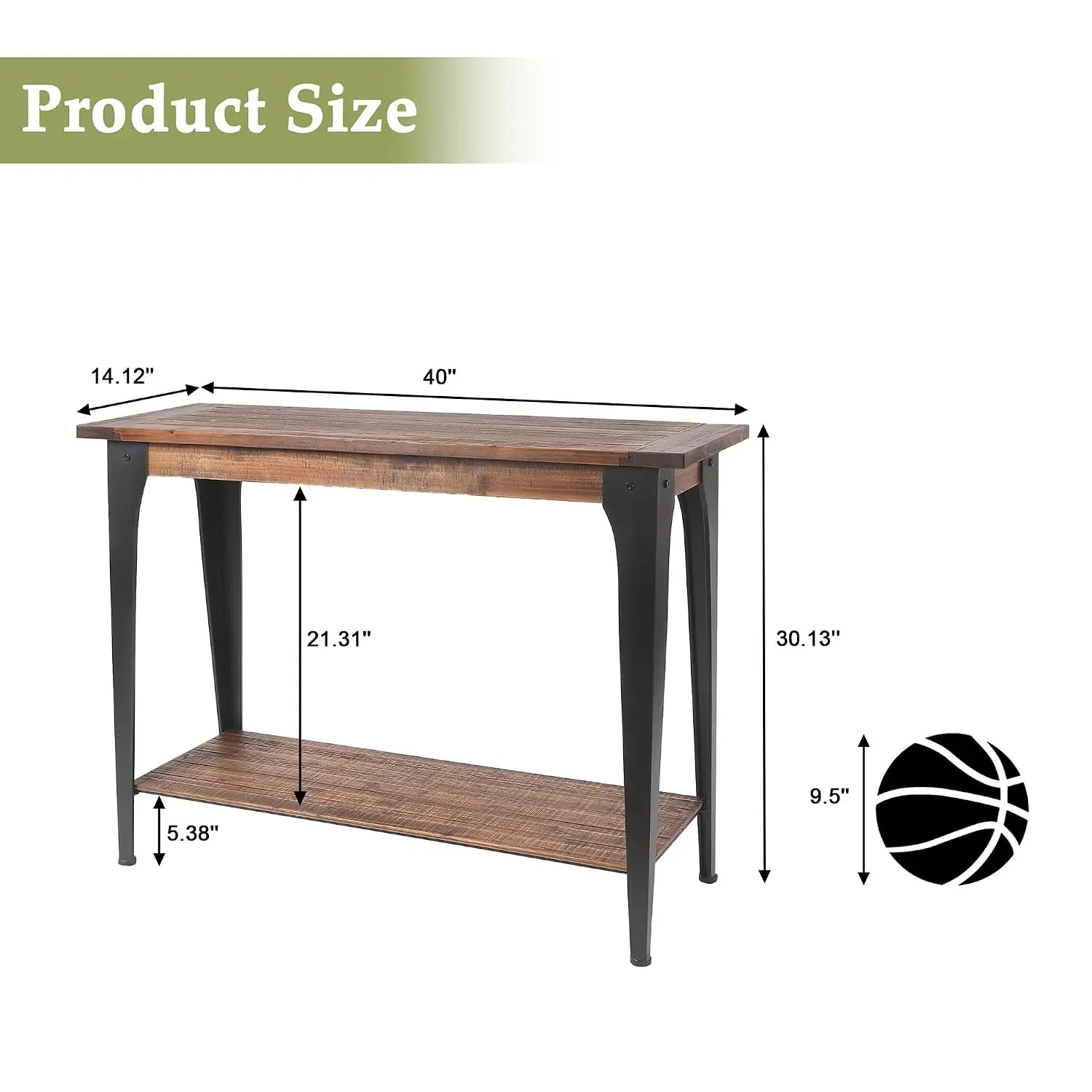 40" Rustic Console Table For Living Room & Entryway Display, Customized