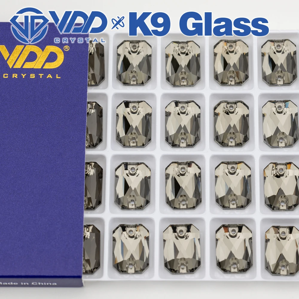 VDD S103 Schwarzer Diamant Smaragdschliff Hochwertige K9-Glas-Applikationssteine, Kristall-Flachboden zum Aufnähen für Kleidungsdekorationen – Detail 7