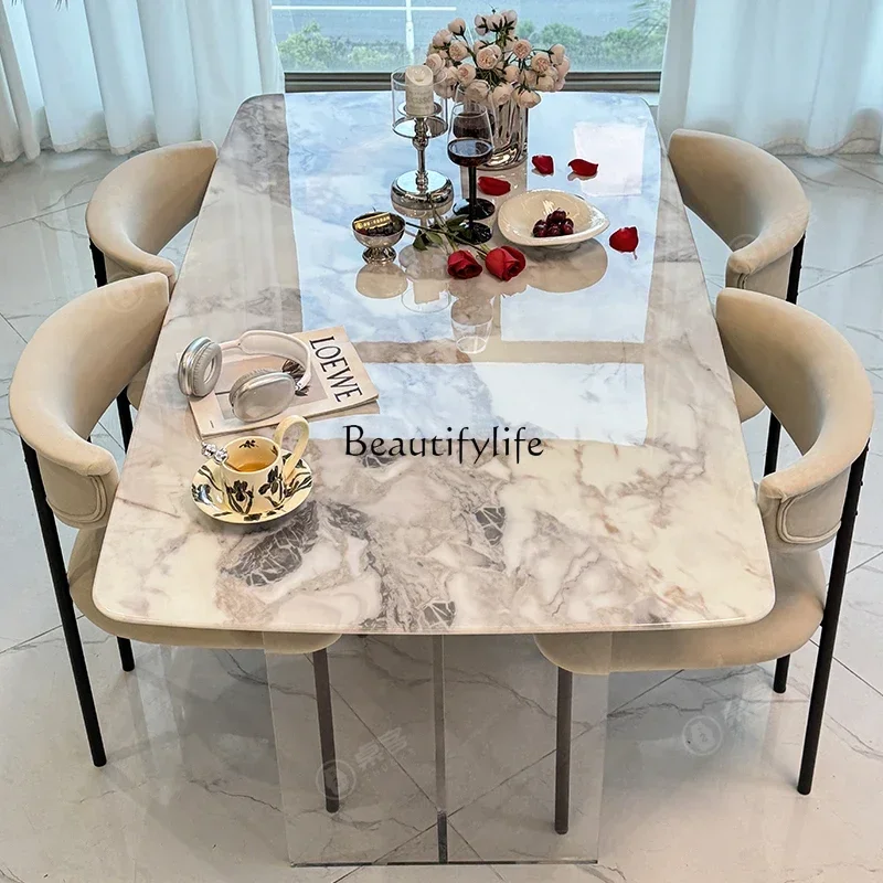 z.Z.Light luxury acrylic suspended marble dining table, high-end natural microcrystalline stone rectangular luxury stone table