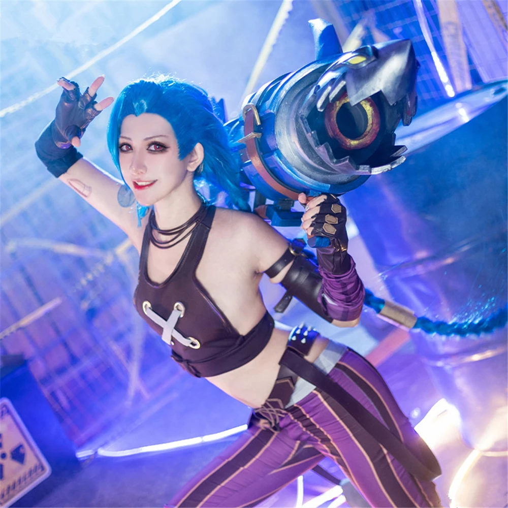 AGCOS LOL Jinx Cosplay Arcano para Mulher, Uma Série Netflix, Fantasias Sexy