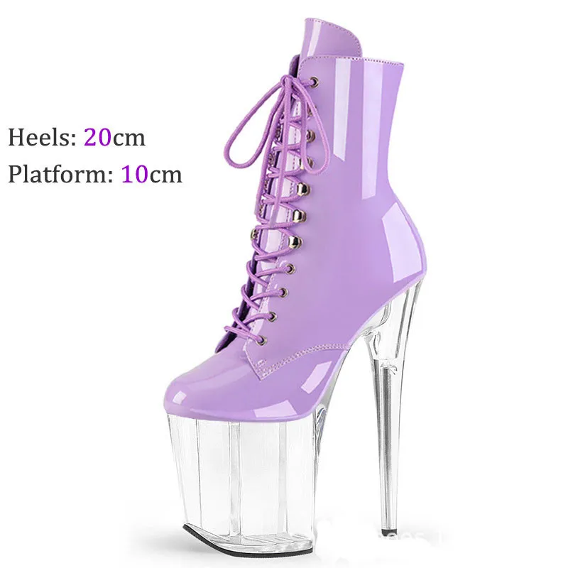 Pole Dancing sexy women\'s high heels, fashionable purple leather material, side zipper open, 20cm crystal women\'s boots