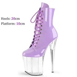 Pole Dancing sexy women's high heels, fashionable purple leather material, side zipper open, 20cm crystal women's boots