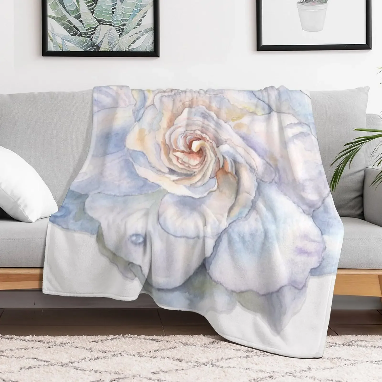 Gardenia Watercolor Print Throw Blanket Warm Throw Blanket Gift for Anniversary