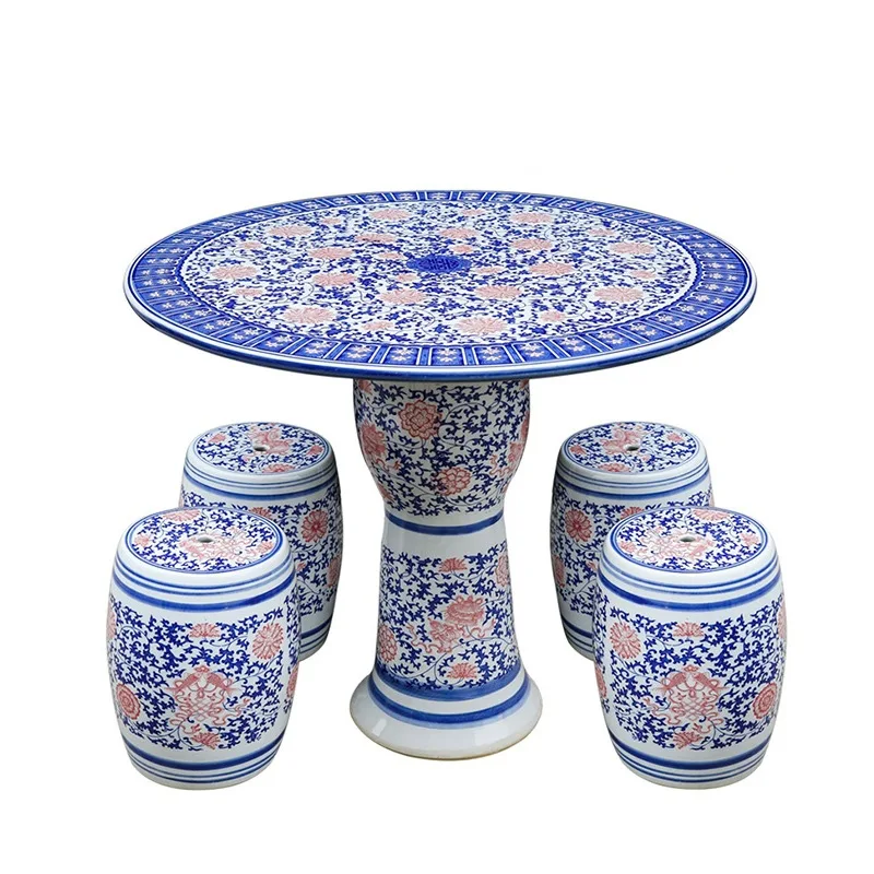 

Ceramic table stool round table antique blue and white porcelain balcony decoration outdoor courtyard garden