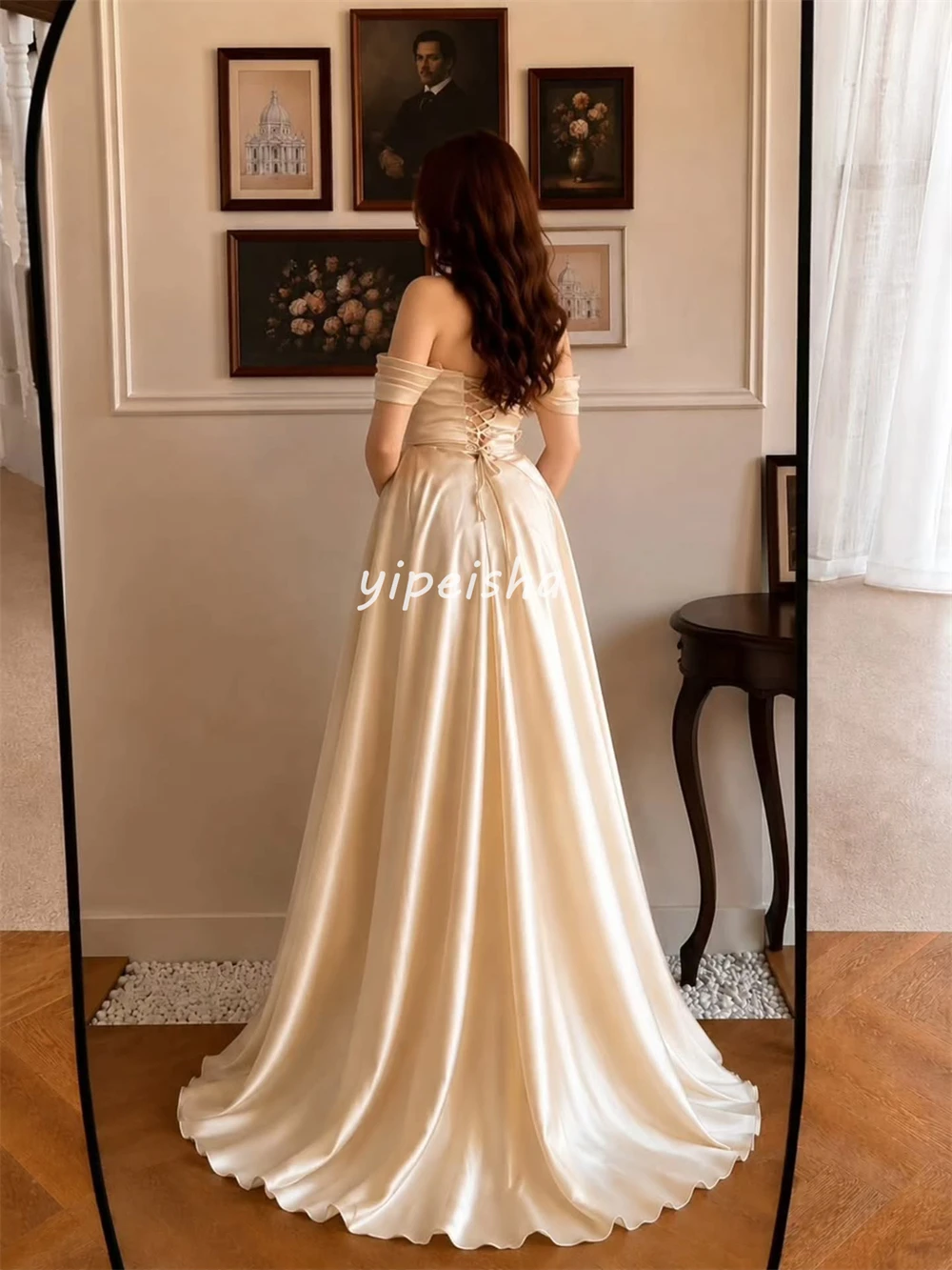 

Customized Classic Women Charmeuse Rhinestone Beading A-Line Evening Dresses Fashion Off-the-shoulder Sleeveless Prom Dresses