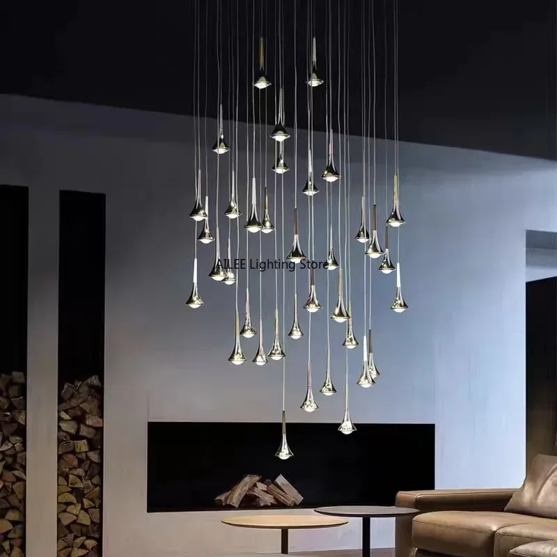 

Modern LED Studio Rain Staircase Chandelier Nordic Simple Indoor Lighting Fixtures New Creative Design Bar Island Hanging Lamps