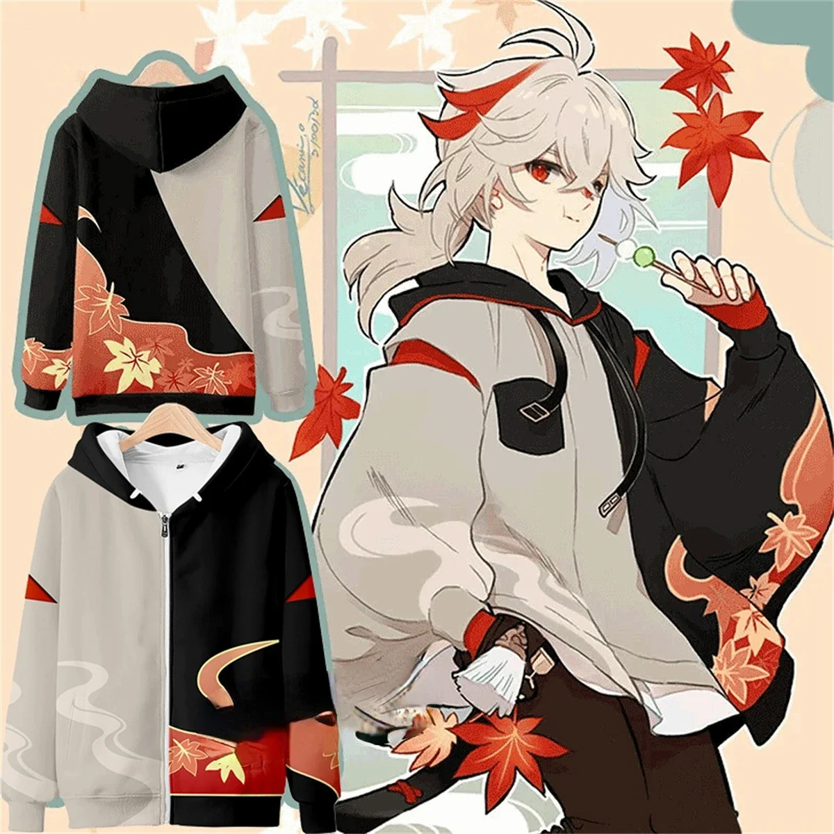 Spel Genshin Impact Kaedehara Kazuha Hoodie Sweatshirt Anime Genshin Kazuha Cosplay Kostuum Streetwear Hoodie Jas Vrouwen Mannen