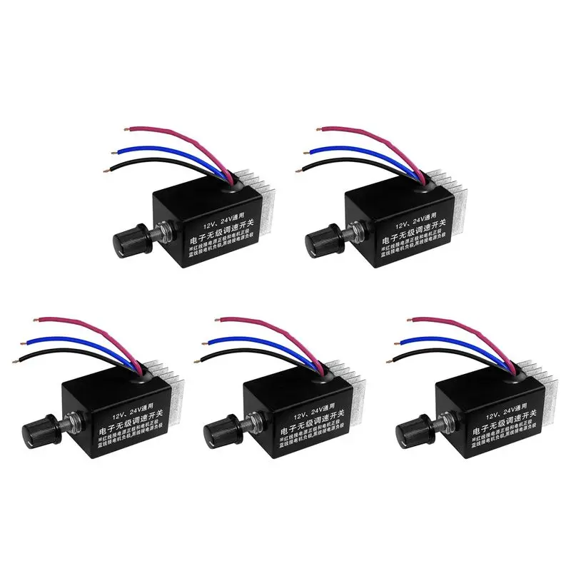 DT39 5Pc Motor Speed Regulator DC 12V/24V 10A, Motor Speed Controller Switch for Car Truck Fan Heater Control, 0-100%