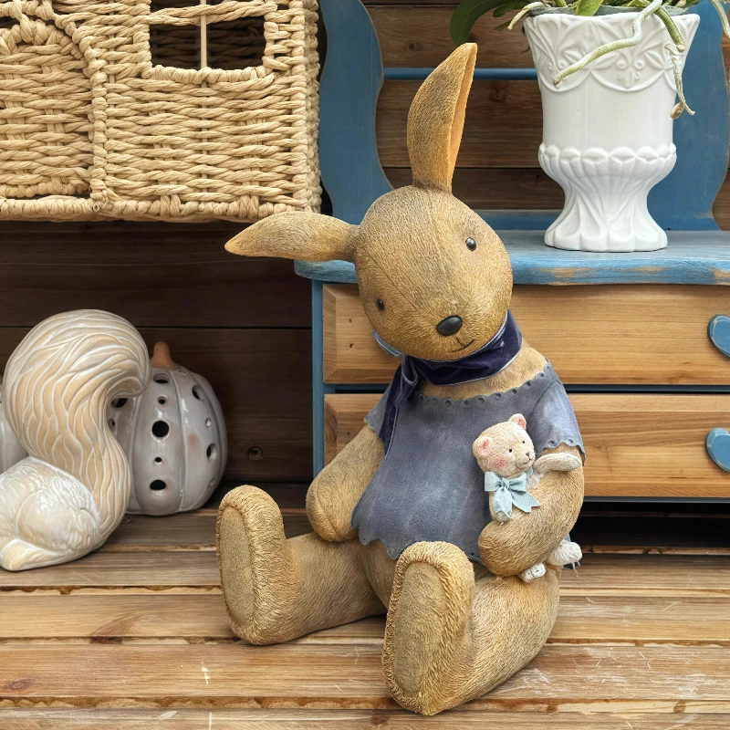Instagram style retro doll rabbit ornament, Easter resin rabbit, animal sculpture ornament, home decoration, gardening landscape