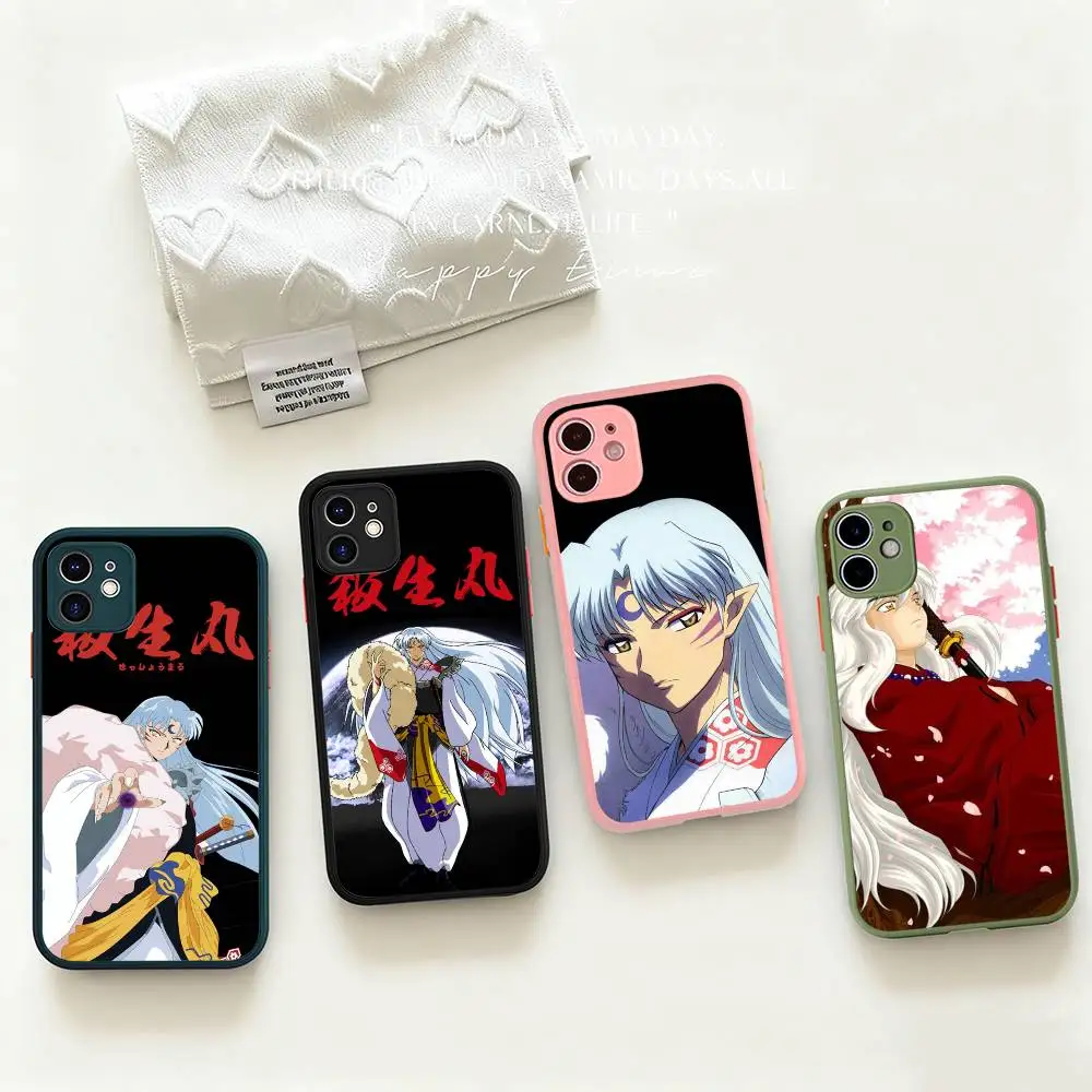 Japen anime i-inuyashaphone caso para iphone 16 15 14 13 12 11 pro max plus x x xs max preto fosco telefone fundas