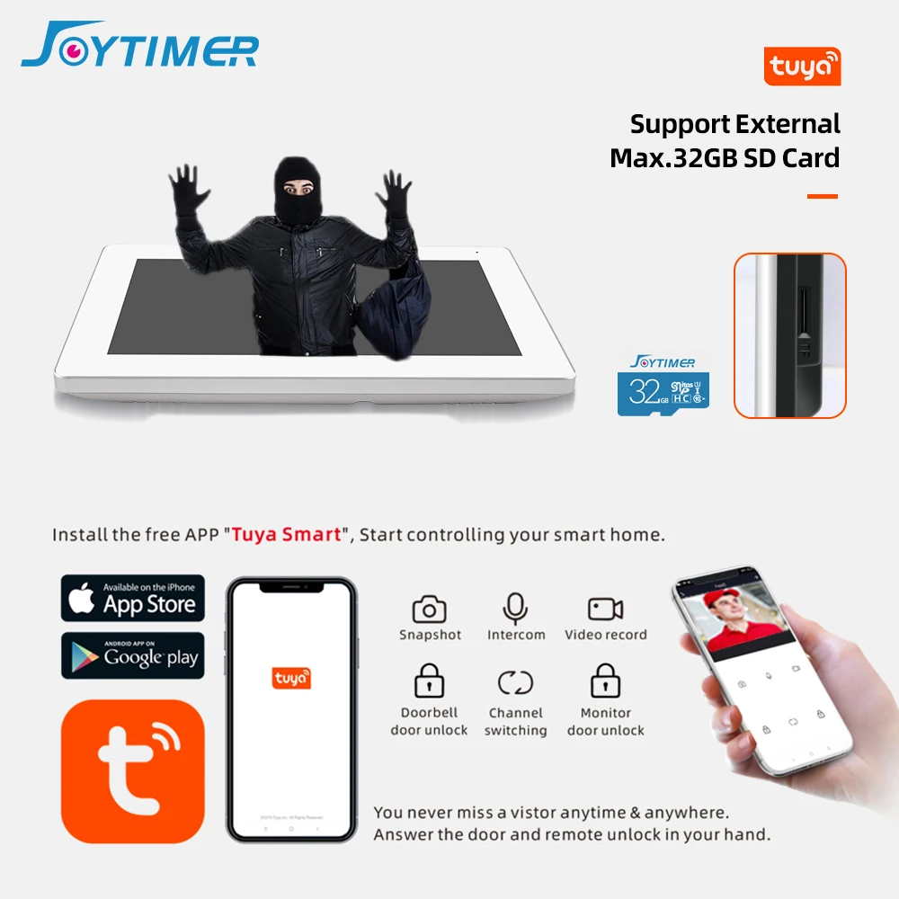 Joytimer Wifi Video Intercom AHD Touch Indoor Monitor for Home Mute Function Tuya Smart Wireless Video Door Phone Entry System