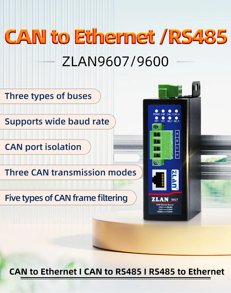 산업용 CAN 버스 상호 변환 ZLAN9600/9607 CAN RS485 시리얼 포트 이더넷 TCP/IP 네트워크 포트 통신 네트워킹