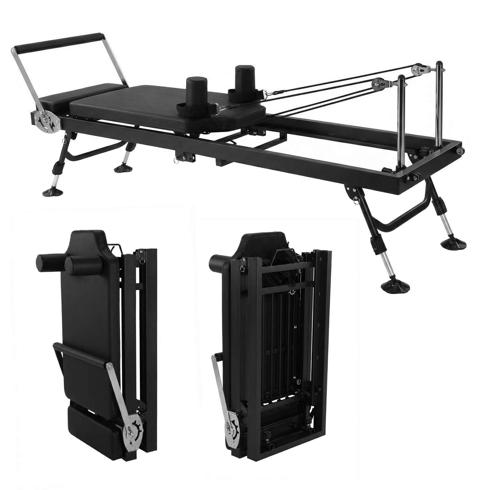 78 In Foldable Pilates Machine with Springs Resistance Smooth Glide Carriage Reformer 300 LBS Capacity for Home And Studio Use view 5