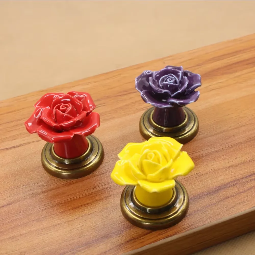 1pcs European Style Ceramic Drawer Cabinet Cupboard Door Knob Furniture Handle With Metal Plate