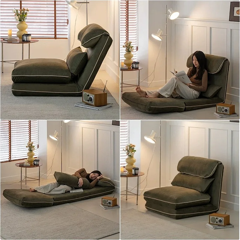 Single Lazy Sofa Bed for Bay Window Folding Reclining Tatami Chair Multi-Gear Adjustment