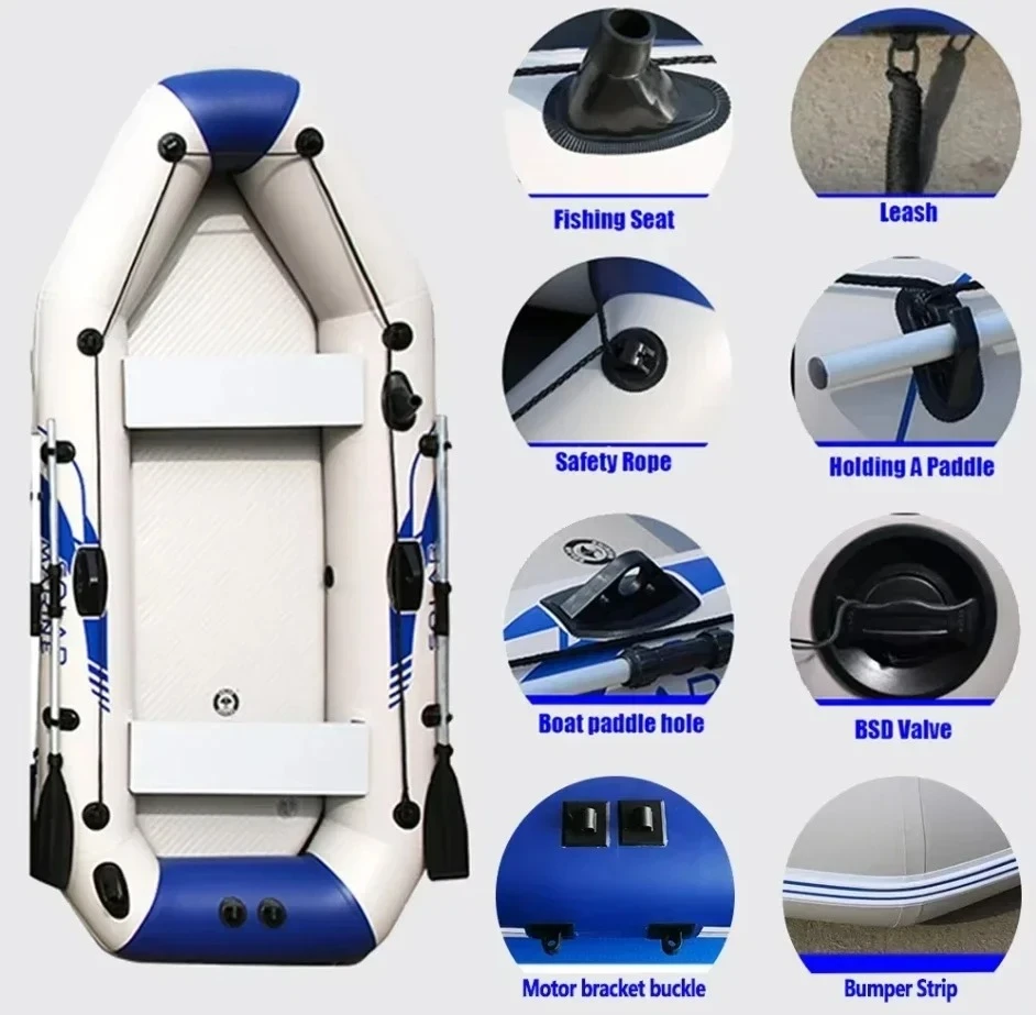Inflatable 5.7~12ft Drifting Boat 0.7mm PVC Wear-Resistant Fishing Boat with Air Deck for 1-7 Persons Travel Canoe Accessories