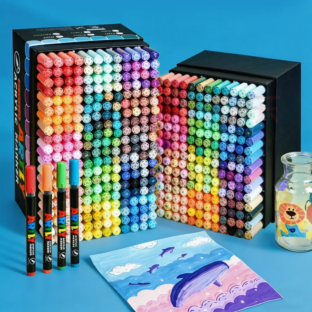 

Brush Tip Acrylic Paint Marker Set 12-60 Colors Art Marker for Rock Wood Canvas Glass Ceramics Adult Coloring & DIY Crafts