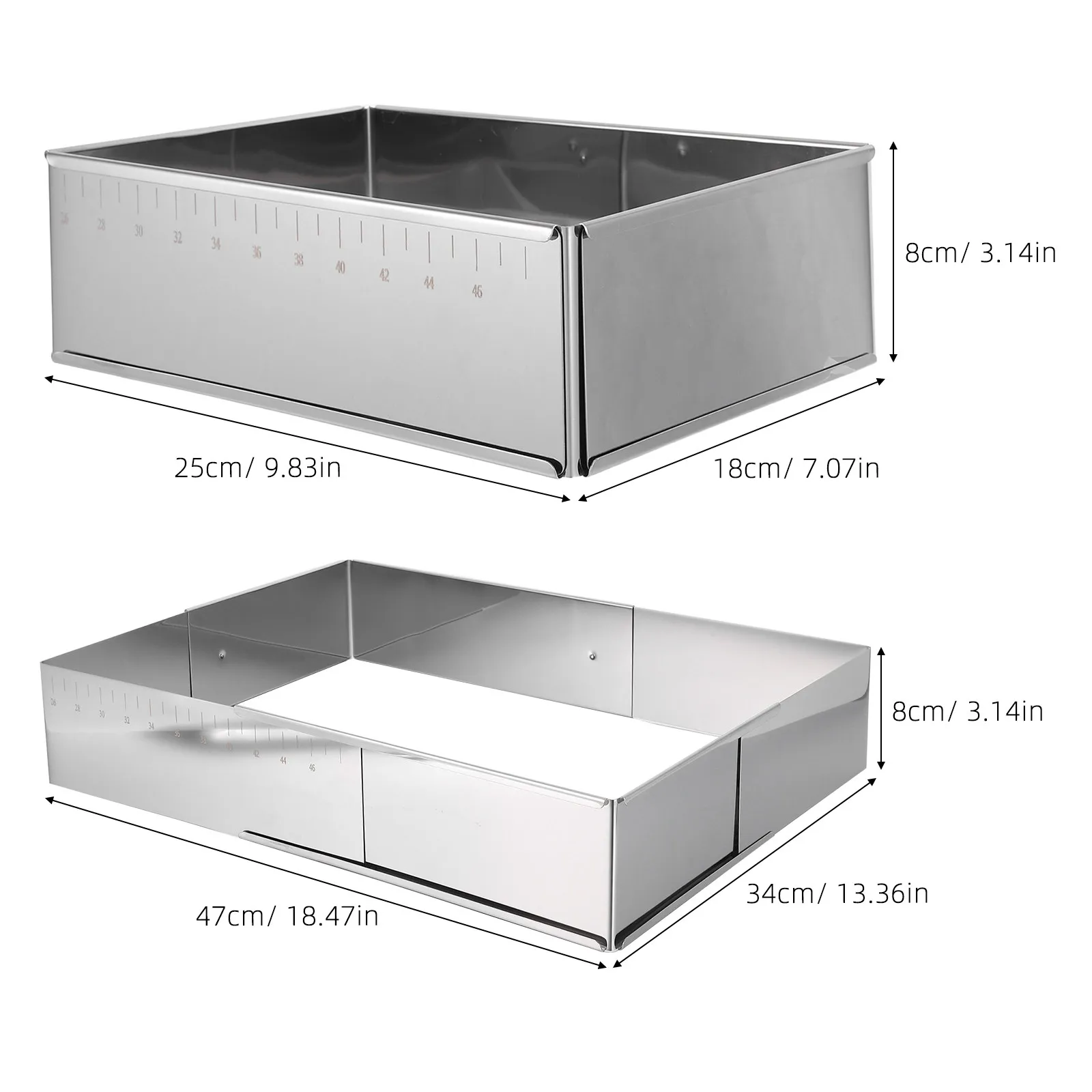 Adjustable Rectangle Cake Pan Stainless Steel Mousse Cake Mold Kitchen DIY Baking Frame 9.8in 18.5in Extendable Baking Rings