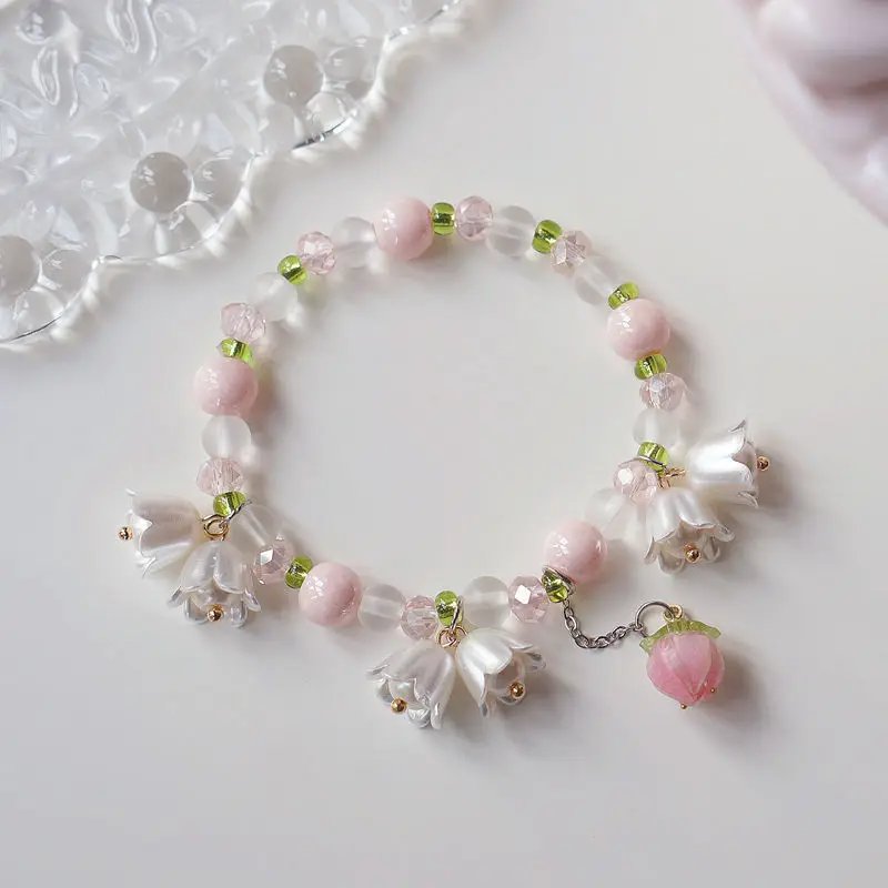 

1PC Tulip Freshwater Pearl Bracelet For Women Elegant Fashion Peach Flower Butterfly Heart Charm Bracelet Jewelry Party Gifts