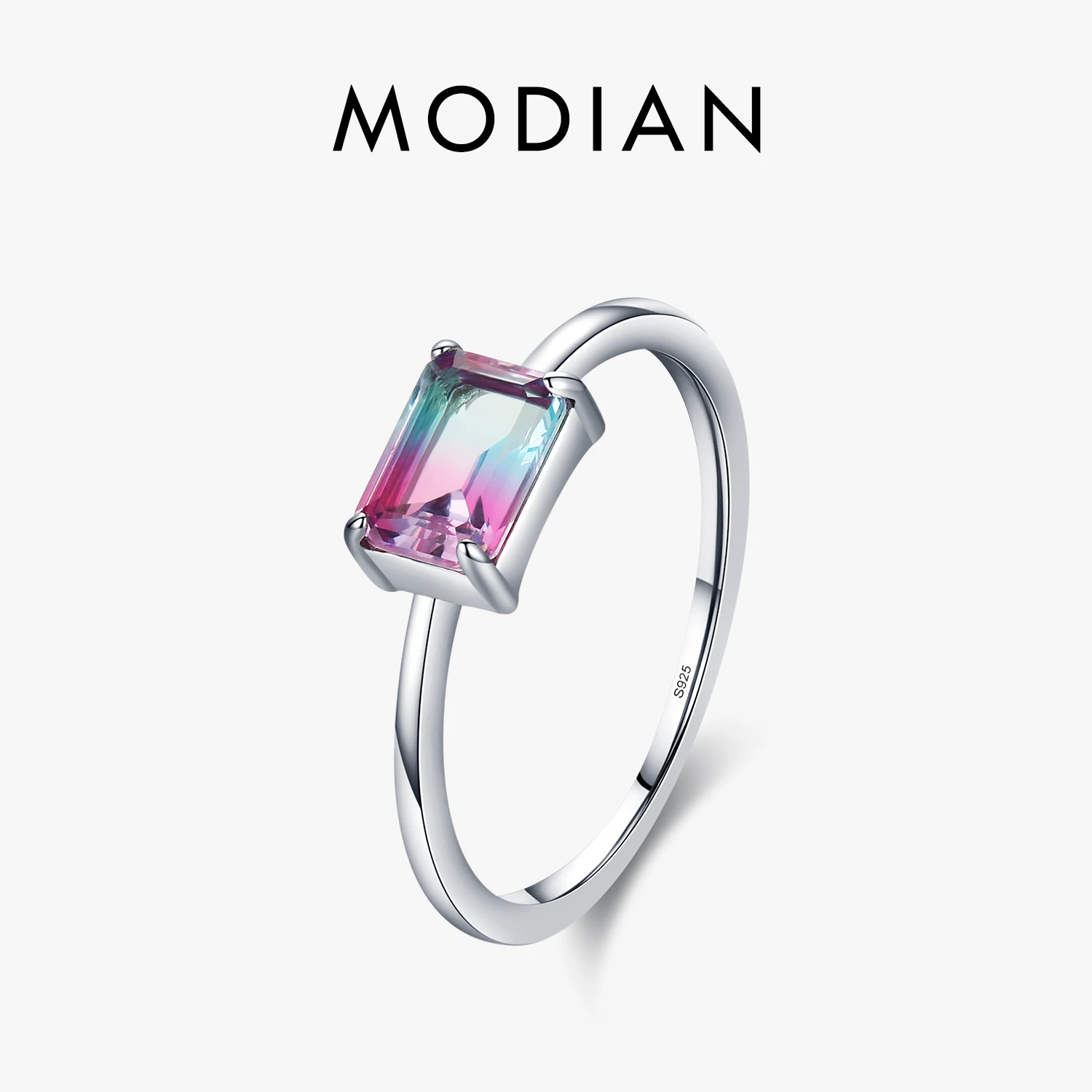 Modian Vintage Design Candy Tourmaline Ring 100% 925 Sterling Silver Rectangle Charm Simple Finger Rings For Women Fine Jewelry