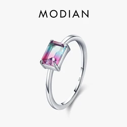 Modian Vintage Design Candy Tourmaline Ring 100% 925 Sterling Silver Rectangle Charm Simple Finger Rings For Women Fine Jewelry