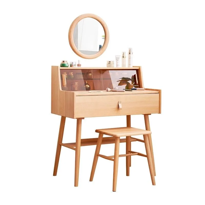 Nordic beech wood dressing table, multifunctional mini dressing table, trendy dressing table for small bedroom apartments