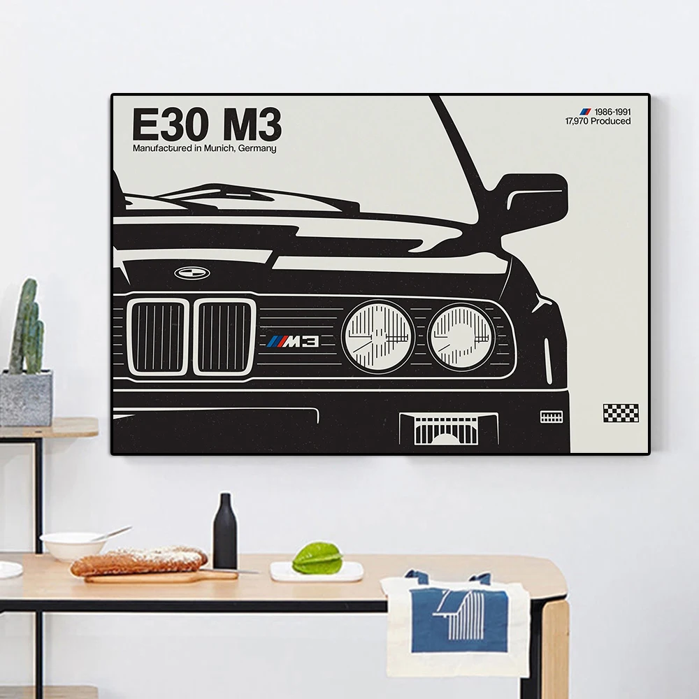 Abstract Racing E30 M3 Canvas Painting Classic Luxury Sports Car Poster And Print Gaming Club Graffiti Wall Art Room Home Decor