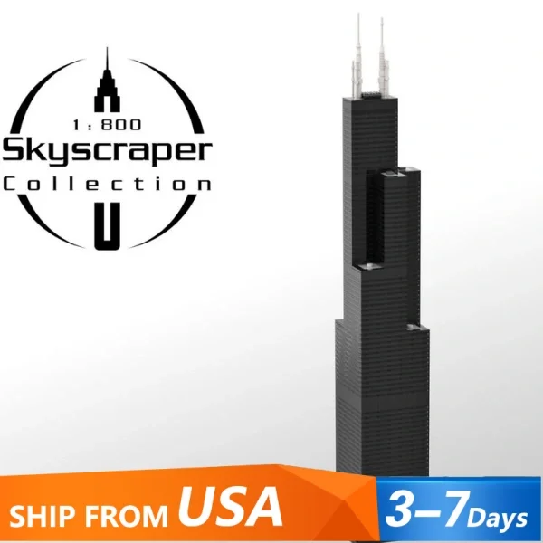 

MOC Willis Tower City Building, сборка, модель строительного блока, подарок на день рождения для взрослых и детей, 2847 шт.