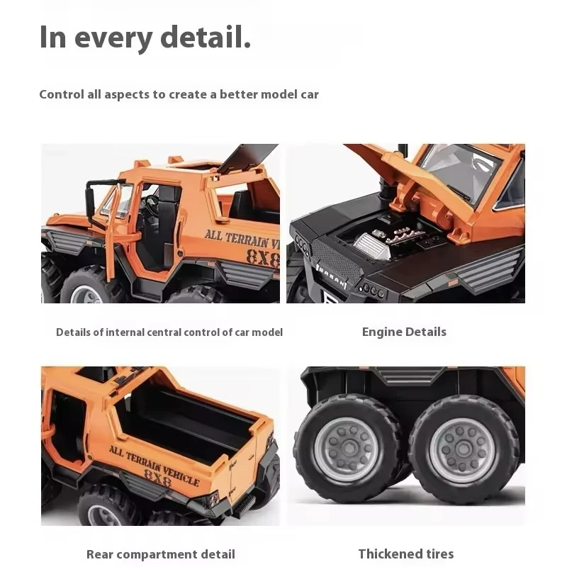 1:32 Veroveraar SUV Mini Speelgoedauto Simulatie Legering Off-Road 8-wielige auto Traagheidsmodel Geluid Lichtgewicht Verjaardagscadeau voor kinderen