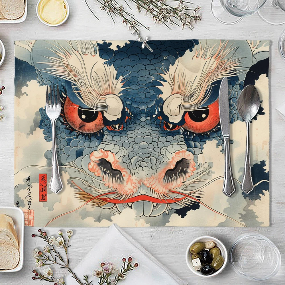 1 قطعة Ukiyoe نمط التنين الصيني تحديد الموقع عيد الميلاد ثلج ندفة الثلج المطبخ القهوة طاولة طعام الحصير كوستر الوسادة