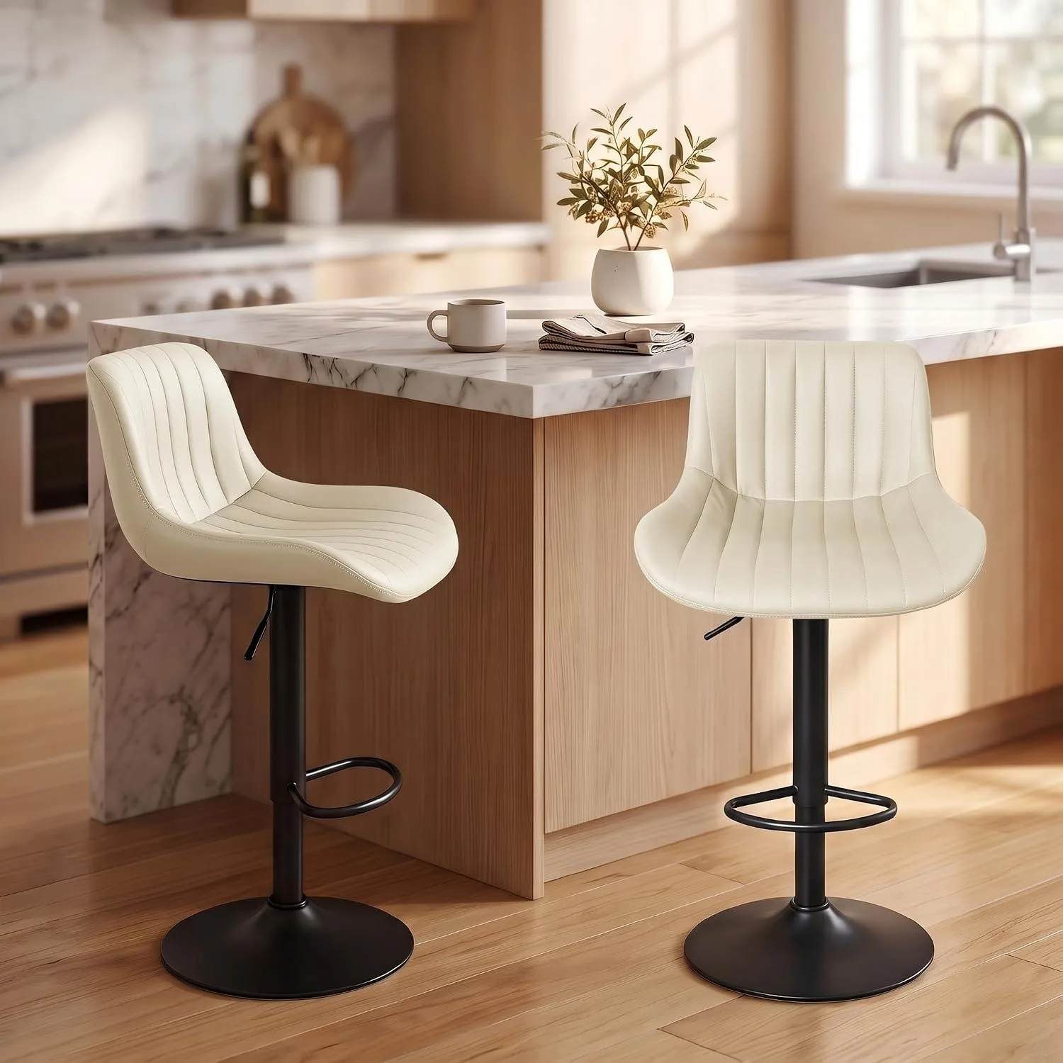 Modern Bar Stools Set of 2,Swivel Leather Counter Height Chair, 360° Swivel Barstools Set of 2,Adjustable Height, Customized