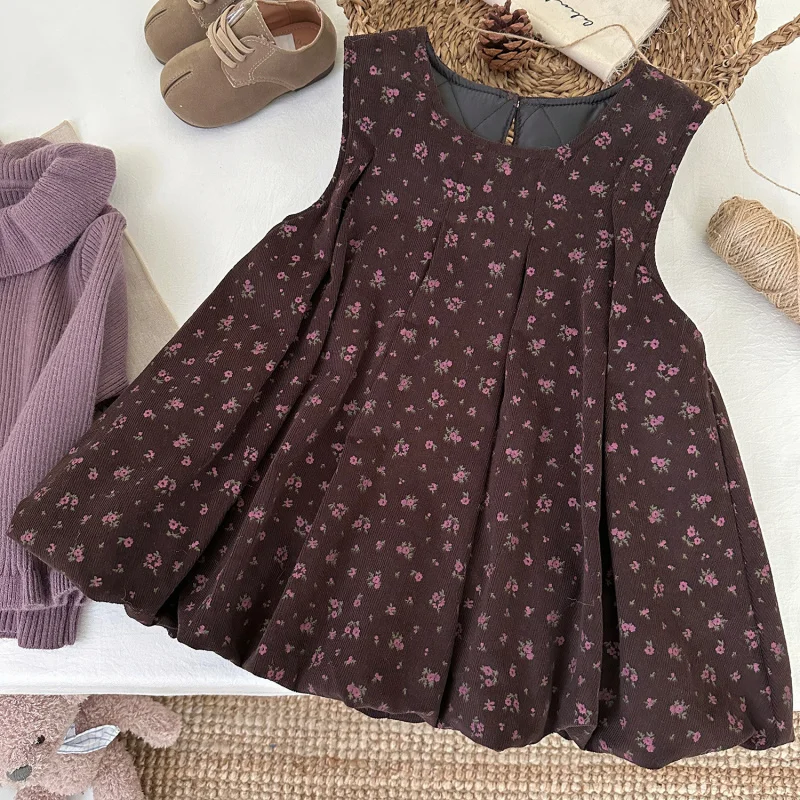 

Winter Girls' Outfit2025New Lotus Leaf Collar Knitted Sweater Top Floral Vest Skirt Two-piece Set