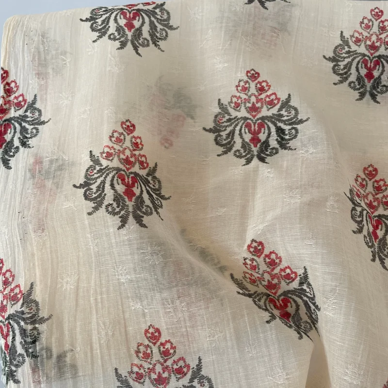 

Retro printed jacquard polyester fabric for blouse dress clothing DIY semi-transparent fabric