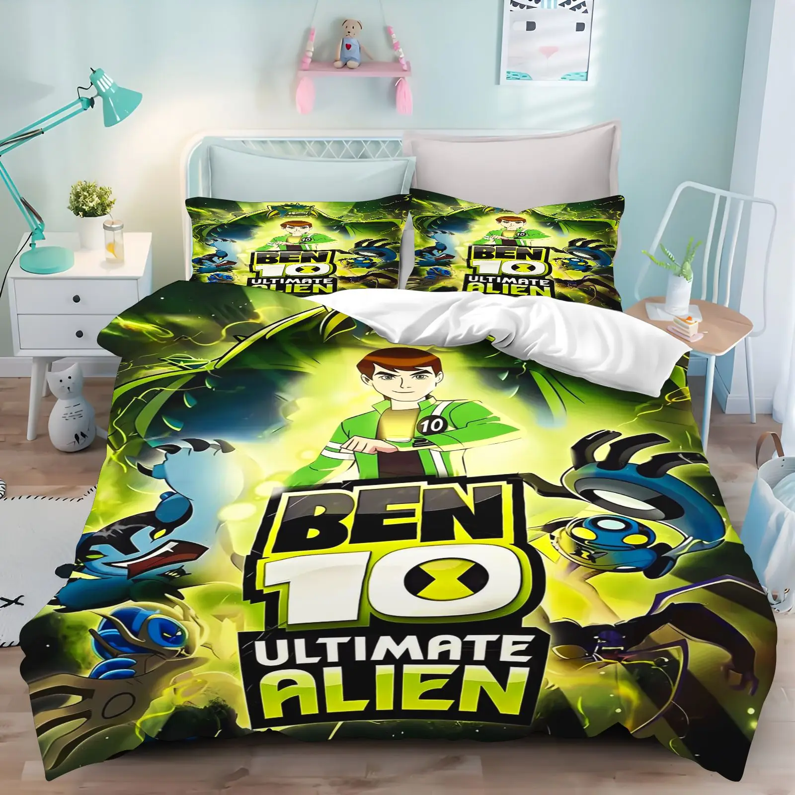 Ben10 Ultimate Alien Cartoon Duvet Cover Set  Kids Bedding Set Anime Characters Quilt Cover Soft Bedroom Home Textile For Boys