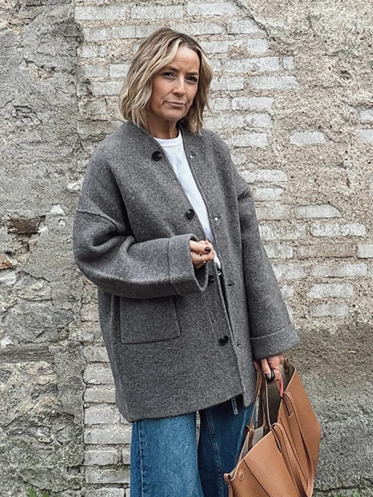 Novo feminino de malha o pescoço cardigans bolsos soltos único breasted camisola feminina 2026 primavera outono engrossar senhora outwear