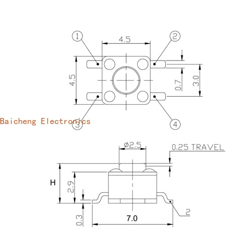 500PCS Tape patch 4-pin 4.5 * 4.5 * 3.8/4.5 touch button micro button switch micro reset