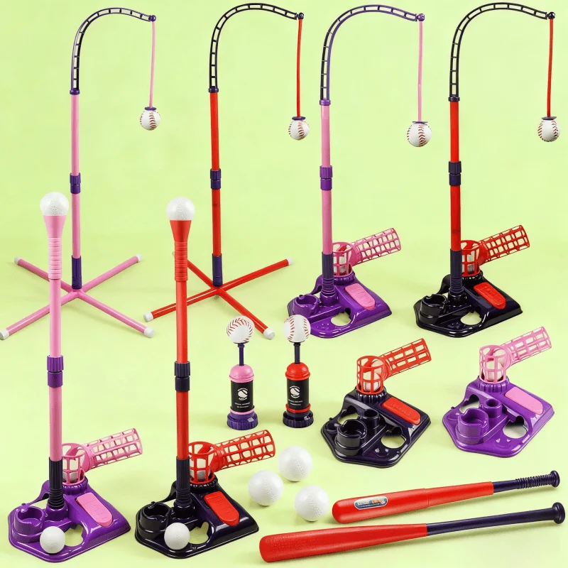 Kids Foot Pedal Baseball Launcher Training Set Automatic Pitching Machine Sports Toys Indoor Outdoor Safe Plastic Bat Kids Gift