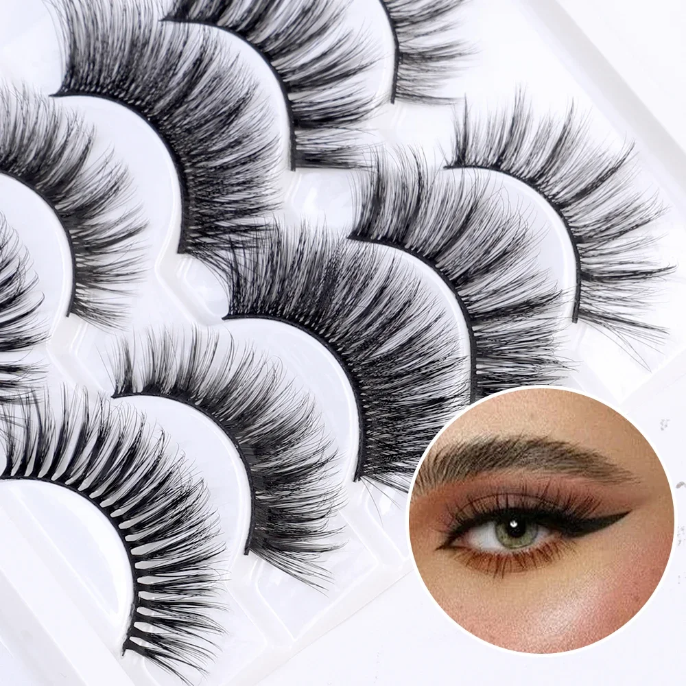 3D Faux Mink Hair Soft False Eyelashes 5 Pairs Fluffy Wispy Long Thick Lashes Handmade Eye Lash Eyelash Extension Makeup Tools