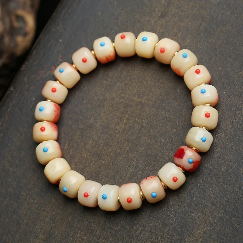 Tibetan Style Natural Camel Bone Barrel Beads Bracelet Handmade Lucky Blessing Fortune Chinese Style Unisex Retro Wenwan Jewelry
