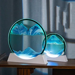 Moving Sand Art with Lighting LED Quicksand Night Light 3D Hourglass Table Lamp Bedside Lamps Sand Painting Home Decor Gifts