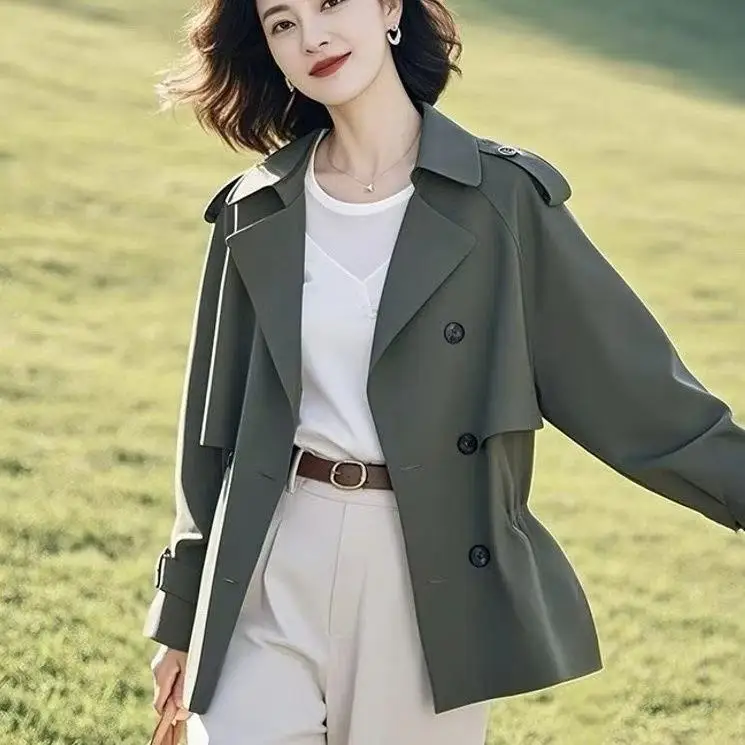 Fashion short simple trench coat small man 2025 spring and autumn temperament British spring and autumn new waist casual coat