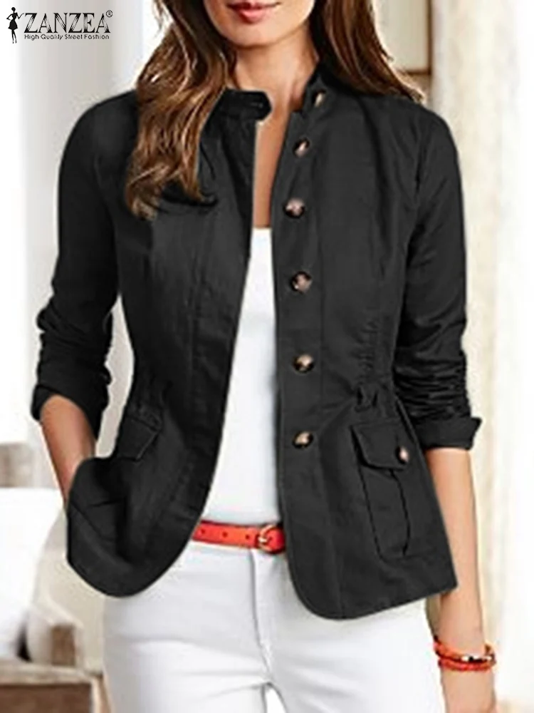 

ZANZEA Fashion Long Sleeve Jackets Autumn Stand Collar OL Coats Woman Casual Coat Female Vintage Office Outwear 2023 Oversized