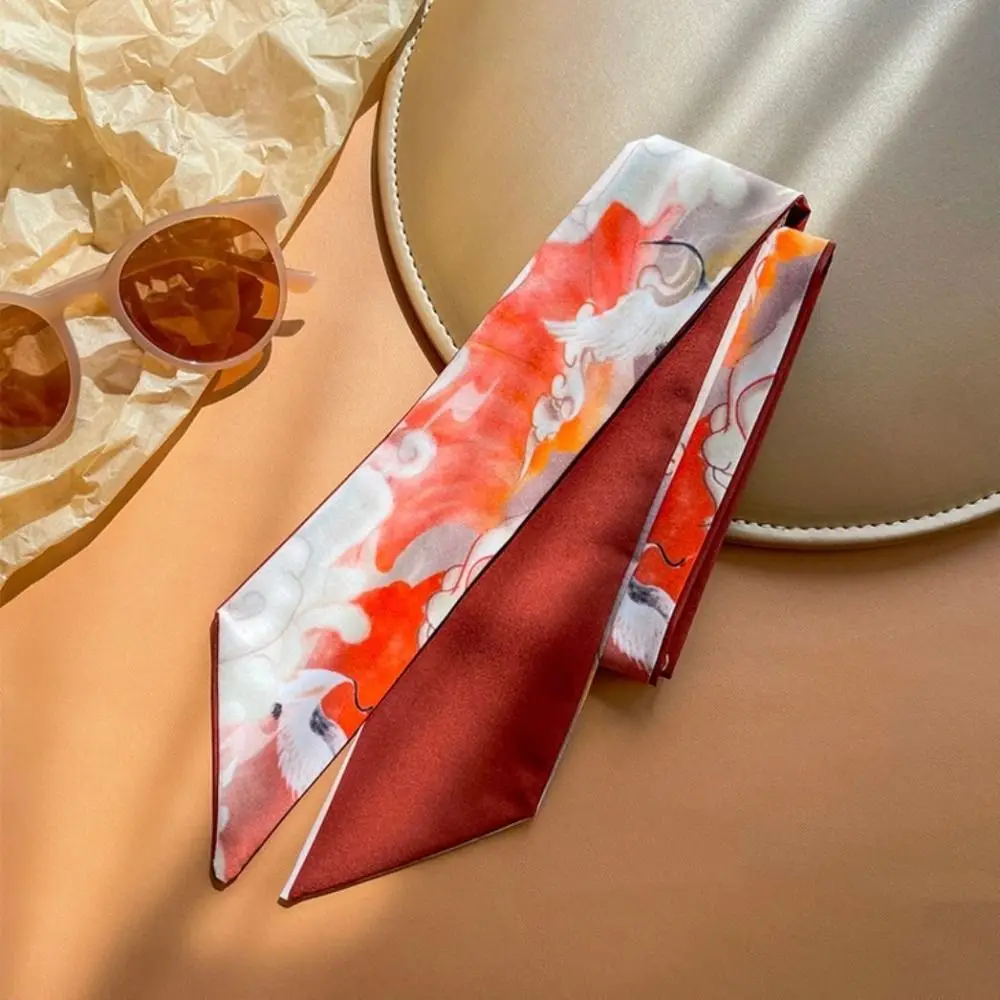 2024 gaya Cina syal sutra panjang ikat kepala pita cetak Retro ikat rambut ikat kepala tali rambut Turban wanita hiasan kepala