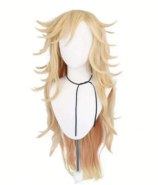 12 Inch Mens Extra Long Wavy Blonde Douma Cosplay Wig with Bangs for Halloween Christmas School Thanksgiving Day