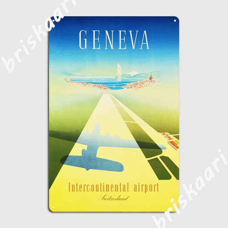 Geneva Intercontinental Airport Switzerland 1948 Metal Sign Plaques Vintage Living Room Wall Cave Tin Sign Posters