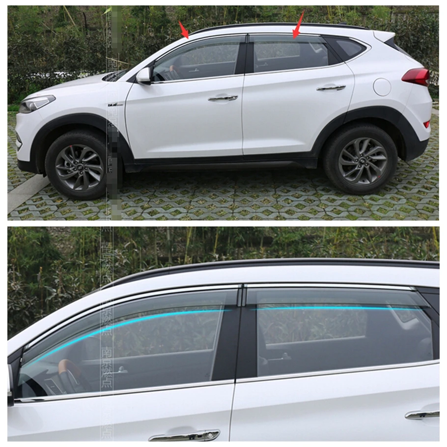 4 Pcs Car Window Visors Awnings Wind Rain Smoke Guard Deflector Vent Decor Cover Trim Accessories For Hyundai Tucson 2016 - 2020