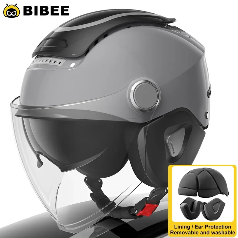 BIBEE Electric Bikes Motorcycle Helmet Winter Warm 3/4 Open Face Helmets Dual Lenses Capacete Men Women Jet Scooter Half Helmets