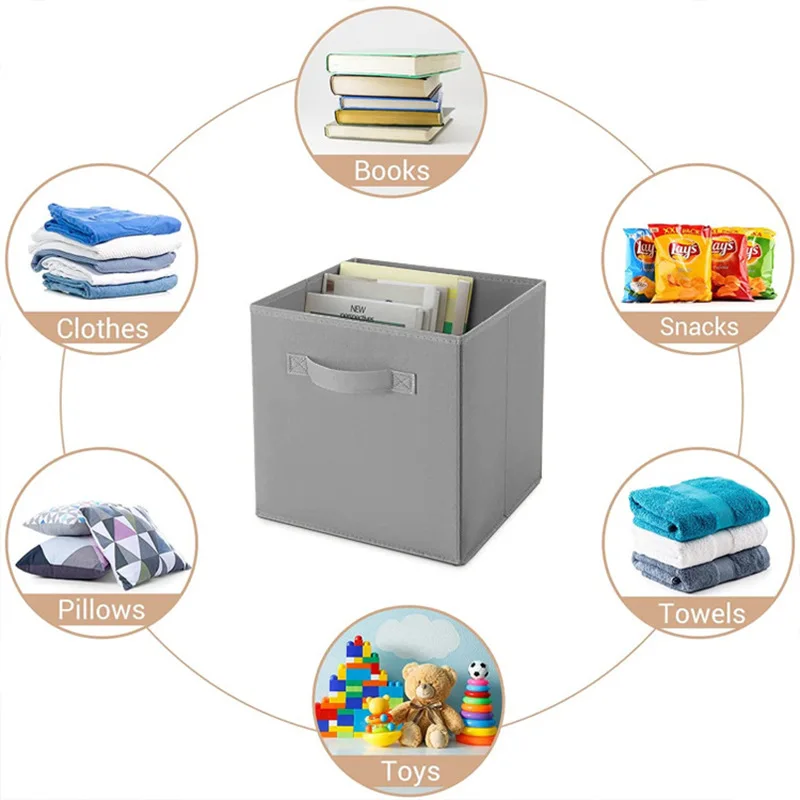 Cube Non-Woven Folding Storage Box With Handle Fabric Storage For Toys Clothes Storage Bins Home Closet Office Nursery Organizer