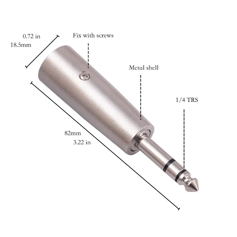 Transformar microfone TRS macho para fêmea adaptador, 3 pinos, XLR macho para 1,4 ", 6,35mm, conector de microfone estéreo, conversor plug, novo