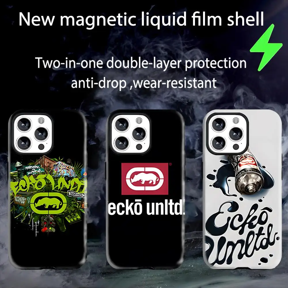Брендовый чехол для телефона E-Ecko Unltd LOOG с магнитной глянцевой оболочкой 2-в-1 для iPhone 17 16 e 15 14 13 12 11 Pro Max Plus mini XS